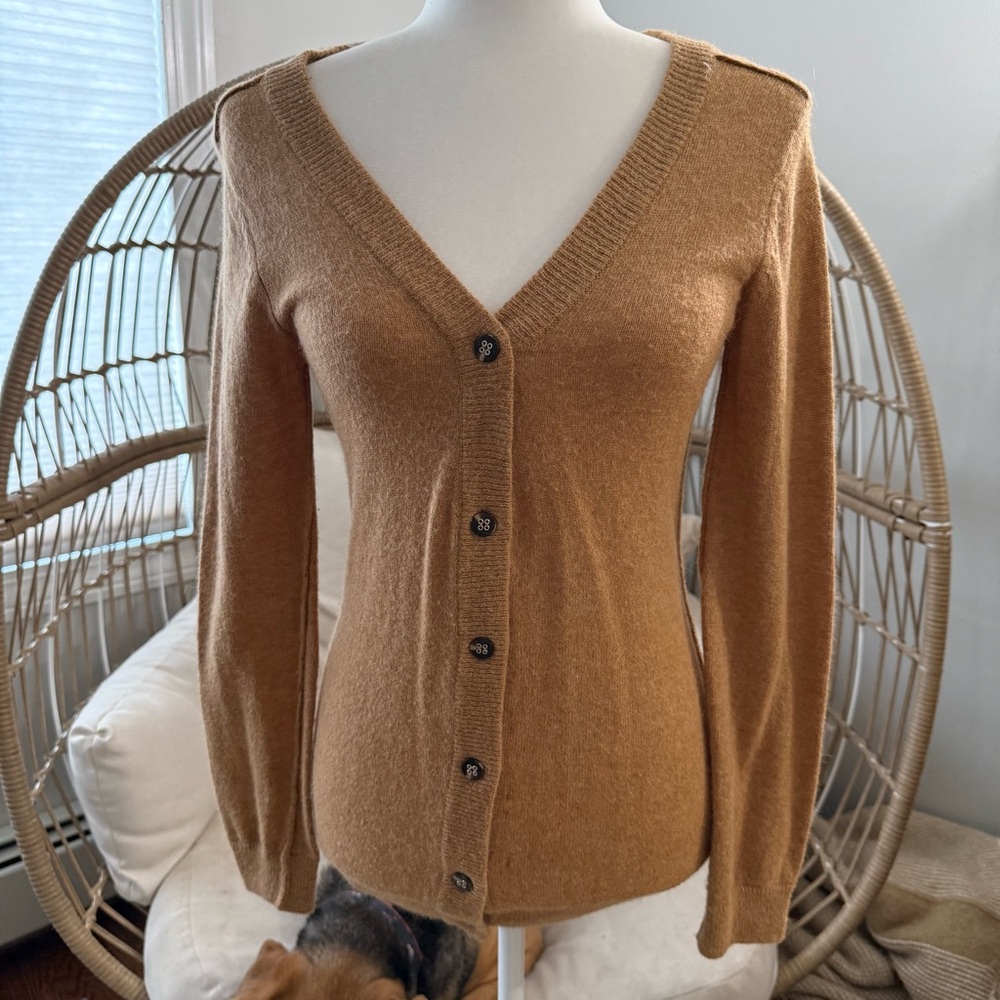 NSF Camel Angora Blend V Neck‎ Button Cardigan Size Small